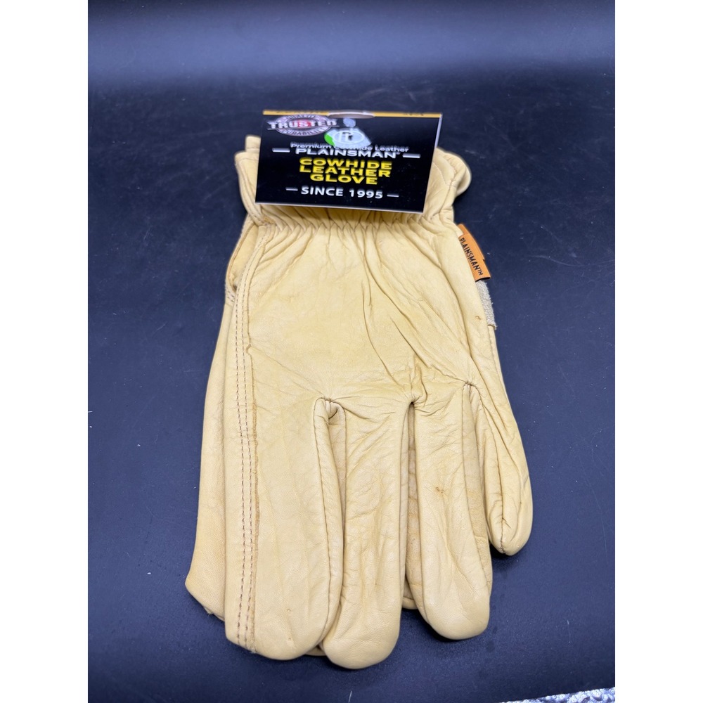 Plainsman Premium Cowhide Leather Work Gloves Tan Size Medium CM20E NEW